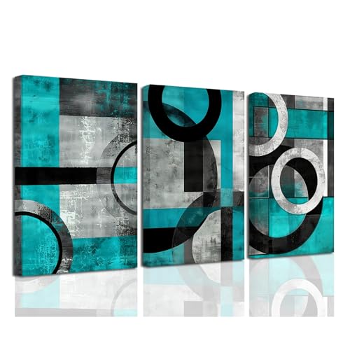 SWQYLB Teal Abstract Wall Art Blue and Gray Canvas Print