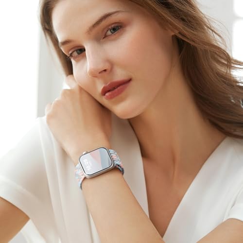 Geflochtenes Armband Kompatibel mit Apple Watch Armband 40mm 41mm 42mm 38mm,Elastisch Stoff Sport Nylon Armbänder mit Magnet Verschluss für iWatch SE 3 Series 11 10 9 8 7 6 5 4 3 2 1, Himmelrosa