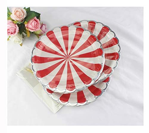 Amyese Red Striped Round Paper Plates - 7 Inch/ 9Inch Biodegradable Decorative Plates For Birthday Party, Holiday Celebration, Christmas, Graduation, Thanksgiving, 32 Count #TOP3