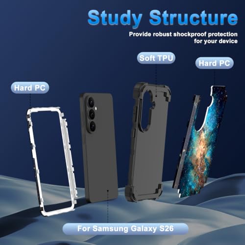 Rancase for Galaxy S26 Case,Three Layer Heavy Duty Shockproof Protection Hard Plastic Bumper +Soft Silicone Rubber Protective Case for Samsung Galaxy S26 5G,Glow in The Dark-Cyan Starry Shines - image 2