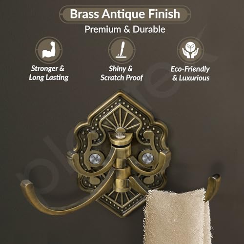 Image of Plantex Antique Robe Hook /Cloth-Towel Hanger /Door Hanger-Hook /Bathroom Accessories - Pack of 2 (Brass, Zinc)