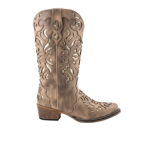 Image of ROPER Womens Riley Glitz Glitter Underlay Snip Toe Casual Boots Mid Calf Low Heel 1-2 inch - Off White