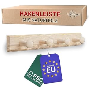 LouMaxx Hakenleiste Holz mit 4 Haken