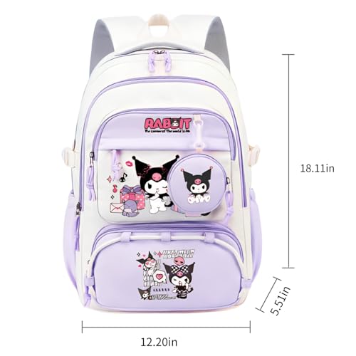 Kawaii Backpack,Scratch Resistant,Large Capacity and Multi-Compartment Bookbag,Suitable for Travel and Camp (purple)3