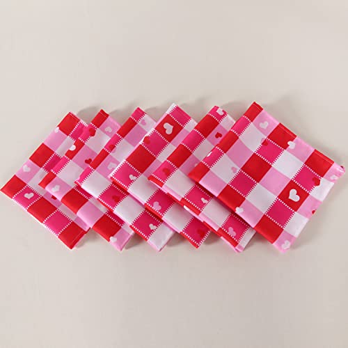 Saraflora Set Of 6 Mother's Day Napkins Checkered And Hearts Pattern- 20X20 Inch -Napkin Set For Anniversary/Holiday/Valentine/Party/Wedding Decoration Use, Red & White #TOP2