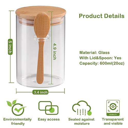 Image of Set of 3 Airtight Glass Jars with Bamboo Lids and Spoons - 20oz Decorative and Durable Borosilicate Glass Canisters Perfect for Storing Coffee Beans,Tea,Flour,Sugar,Nuts,Candy,Bath Salts and More