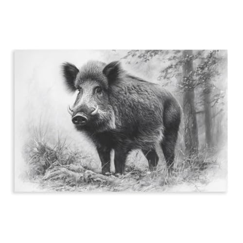 Impression sur toile sanglier au crayon grand format 61x91 cm pour decoration murale de salon