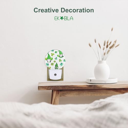 Image of EKOBLA St. Patrick's Day Gnome Night Light, Green Shamrock Clover Night Lights Plug Into Wall with Auto Sensor for All Ages