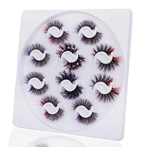 Lyroo 10 Pairs Colored Lashes Handmade Faux Mink Lashes Fluffy Butterfly Eyelashes With Color Glitter Eye Lashes Colored Lash Extensions For Cosplay Party Stage #TOP3