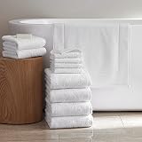 H by Frette Simple Border H Bath Bundle - Luxury All-White Bath Linens Bundle / Includes 4 Wash Clot