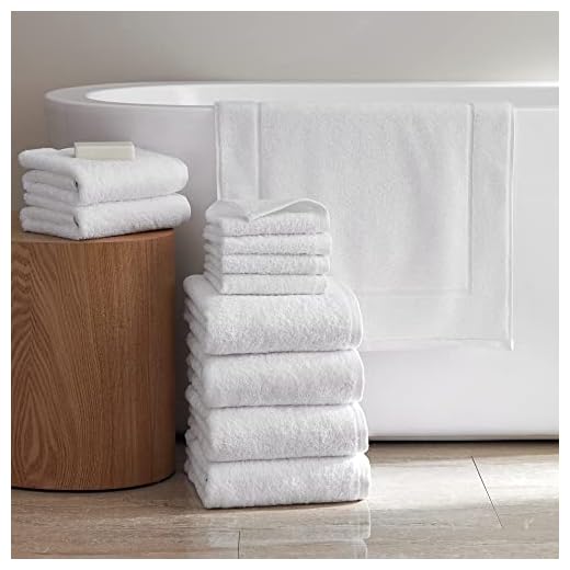 H by Frette Simple Border H Bath Bundle - Luxury All-White Bath Linens Bundle/Includes 4 Wash Cloths, 2 Hand Towels, 4 Bath Towels, and Bath Mat / 100% Cotton