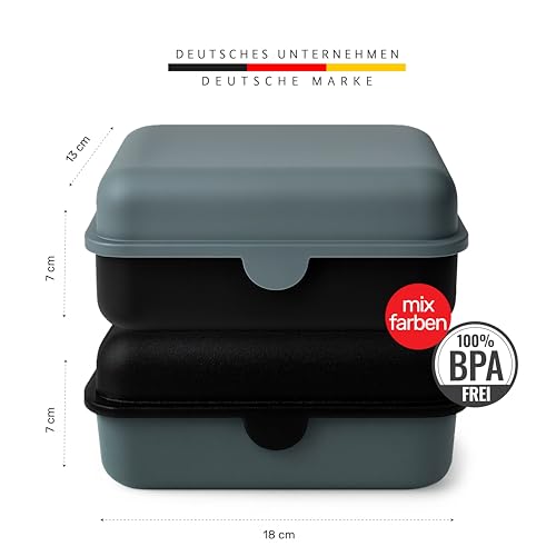 2er Set Brotdose – Lunchbox für Kinder & Erwachsene – BPA-frei, spülmaschinenfest, mikrowellengeeignet – Robuste Snackbox/Frühstücksbox mit austauschbarem Deckel. Made in Germany (Schwarz & Grau)