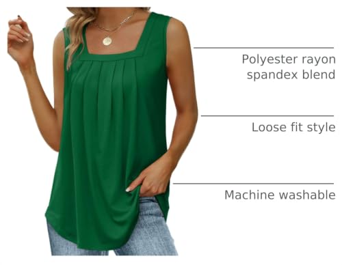 Image of Saloogoe Summer Tank Tops for Women Loose Fit Pleated Square Neck Sleeveless Tops Curved Hem Flowy