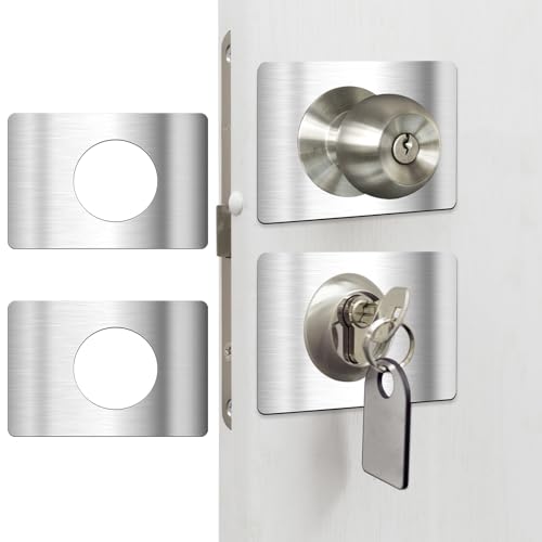 LEIFIDE 2 Pcs Door Knob Reinforcement Plate Stainless Steel Door Lock Repair Plate Bracket with 4 Pcs Adhesive Tapes Prevent Lock Loose or Wobbly(Silver)