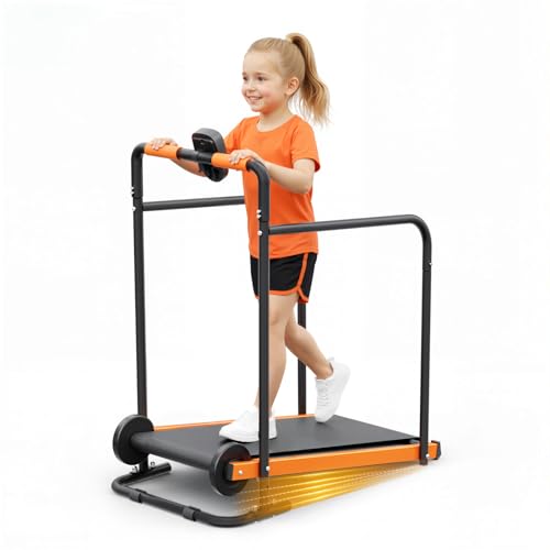 AKLUER Kids Walking Pad Treadmill - Non-Motorized Indoor Exercise Equipment for Boys & Girls Ages 8+ Self-Propelled Fitness Toy with Front Padded Rails Safe Active Play Gym for Home Use