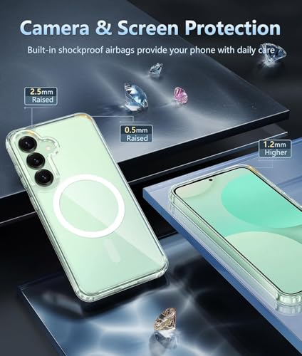Image of DIZORO Crystal Clear Magnetic Compatible with Samsung S24 fe Back Cover case with Anti-Yellow (Compatible with Magsafe) Anti-Scratch | Shockproof Transparent Cover