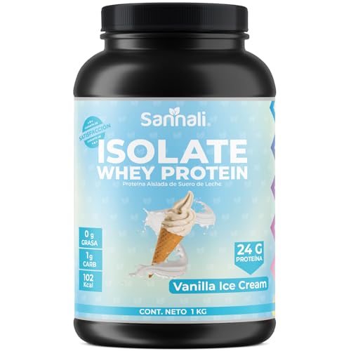 Proteínas, Proteína de Suero de Leche | Vainilla Ice Cream | 24 g de Proteína | Sin Lactosa, Sin Azúcar y Sin Grasa | 1 Kilo 35 Porciones | Sannali