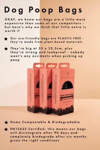 The Stately Hound Dog Poo Bags, 60 Plastic Free Biodegradable and Home Compostable Unscented Big and Strong Poop Waste Bags