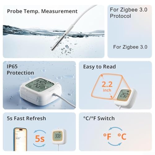 Capteur Smart Zigbee pour serre et cave étanche IP65 avec écran LCD