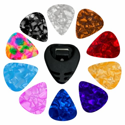 Kit 10 Palhetas 0,71mm Coloridas Sortidas + Suporte Adesivo – Violão/Guitarra/Baixo – Ideal para Iniciantes e Profissionais