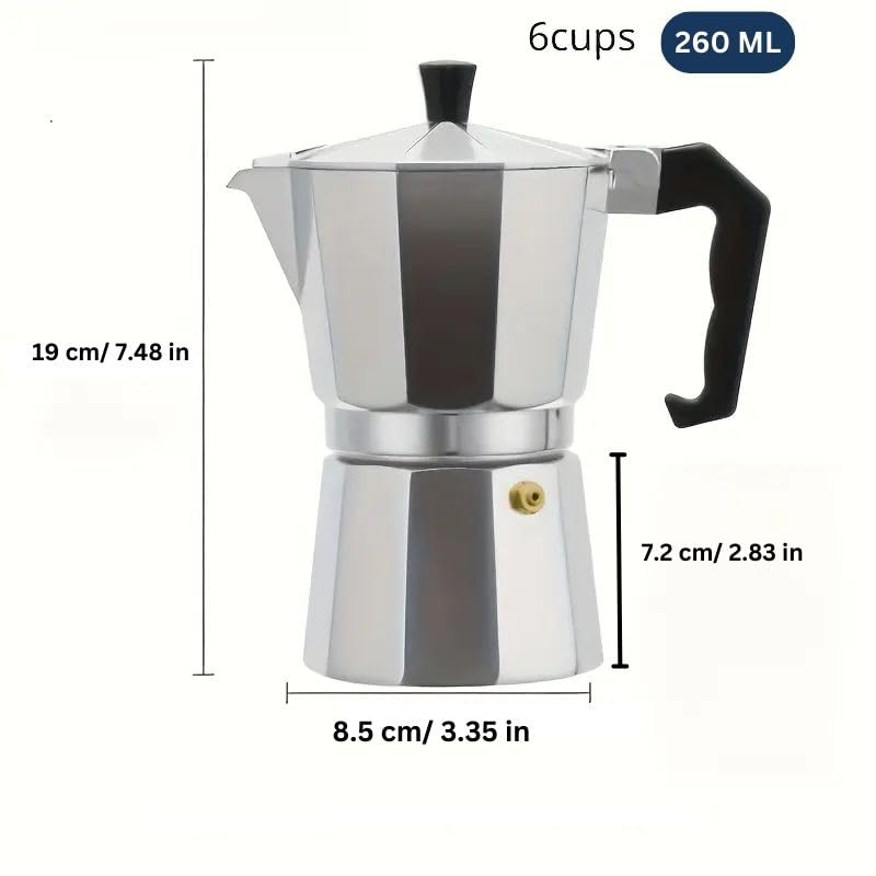Image of Aluminium Espresso Coffee Maker, Moka Express 6 Cups Espresso Maker /Percolator /Stovetop /Filter Coffee Maker for Italian Mocha Coffee Moka Pot (Silver) (6 Cups)