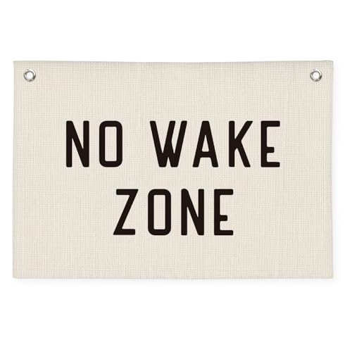 Wheatwin No Wake Zone Surf Nursery Playroom Decor, Coastal Beach Linen Banner Wall Hanging Banner Flag, Boys Room Decor, Surf Decor 20x30 Inch