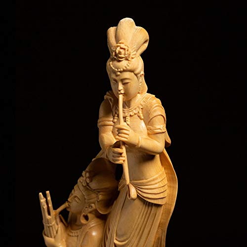 Yzdsbd Statues Figurines Sculptures Rebound Lute Dunhuang Flying Fairy Boxwood Creative Wood Crafts Chinese Style Living Room Decoration Wood Carving Ornaments #TOP2