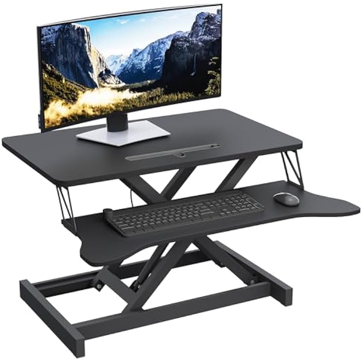Panana Standing Desk Converter, Height Adjustable Sit to Stand Up Workstation, Dual Monitor and Laptop with Wide Keyboard Tray for Home Office (25.6)