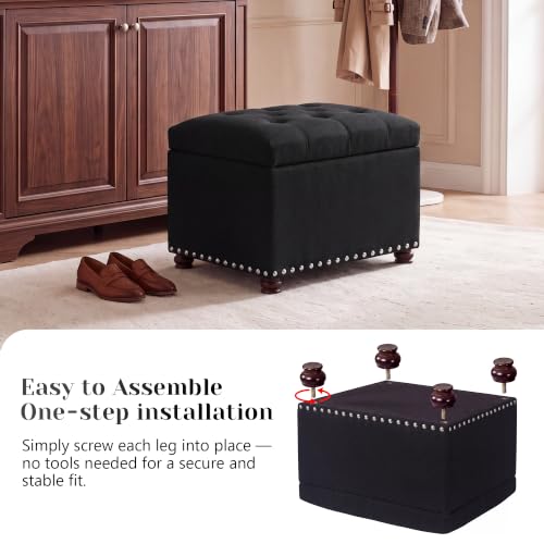 Image of Joveco 24 inch Ottoman with Storage,Fabric Tufted Storage Ottoman with Legs