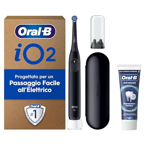 Oral-B iO 2 Spazzolino Elettrico Nero, 1 Testina Di Ricambio per...