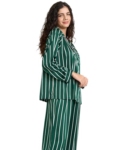 Image of YiNi LuLu Womens Silk Satin Pajamas Set Button Down 2 Piece Pjs Long Sleeve Oversized Sleepwear with Pockets