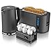 Produktbild Arendo - Wasserkocher mit Toaster SET und Eierkocher, Edelstahl Cool Grey Wasserkocher 1,5L 40° 100°C Toaster 4 Scheiben LED-Display 6 Bräunungsgrade Eierkocher 1-6 Eier Messbecher