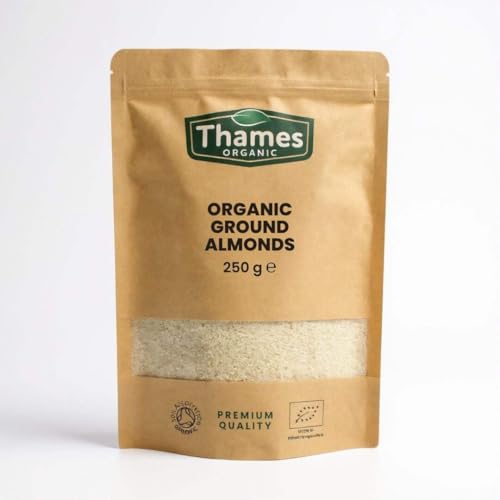 Organic Ground Almond- Raw Unsalted Non-GMO No Additives No Preservatives Vegan - High in Protein Healthy Fats and Antioxidants - Perfect for Snacking Baking and Cooking - Thames Organic 250g