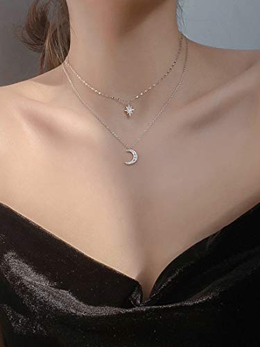 SLUYNZ 925 Sterling Silver Layered Necklace Chain Star Moon Choker Necklace for Women Layering Chain Choker2