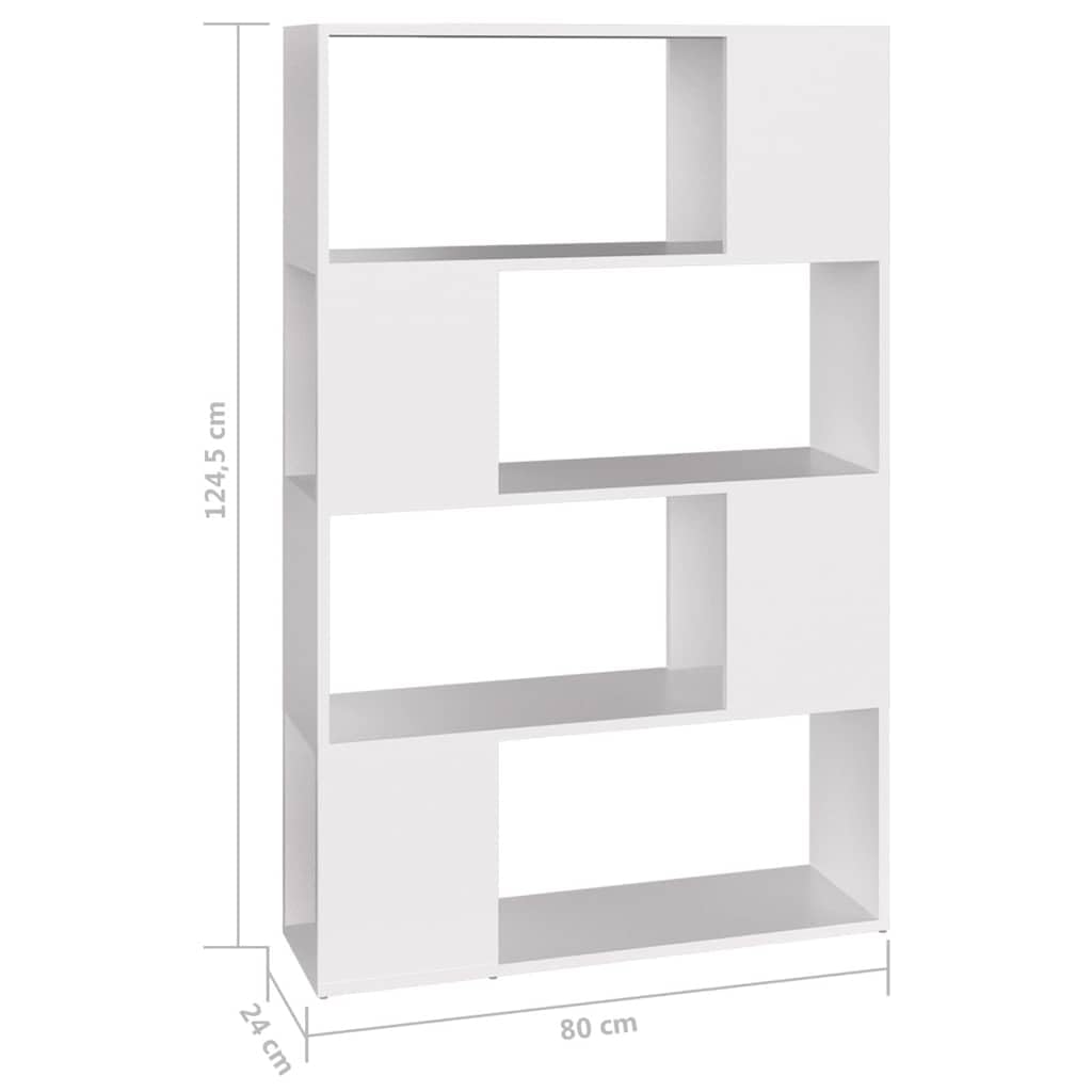 Bücherregal Raumteiler Weiß Holzwerkstoff 80x24x124,5 cm mit 4 Fächern, Stauraum für Bücher, Zeitschriften, Multimediageräte, Büroregal, Wandregal, Ordnung im Raum