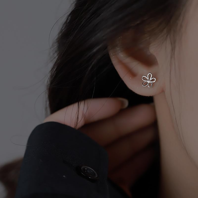 Stud Earrings Hypoallergenic Flower Little Cartilage White Gold Plated Silver Piercing Jewelry Small Earrings for Women Teen Tiny Mini Daisy Polished Brass- 12 - Image 8