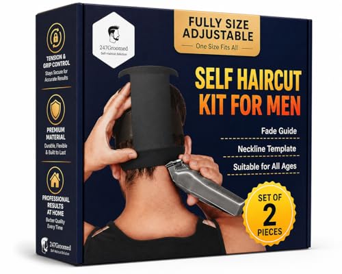 247 Groomed Self Haircut Kit for Men | 2Pcs SelfCut Guide for Men: Neckline Shaving Template & Fade...
