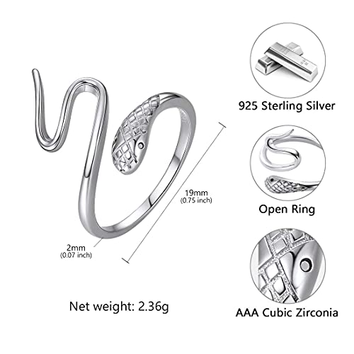 Silvercute Women Rock Personalized Snake Ring 925 Sterling Silver Adjustable Opening Wrap Animal Ring #TOP4