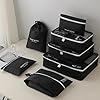 House of Quirk 7 pieces Travel Organizer Packing Cubes Lightweight Travel Luggage Organizers with Laundry Bag or Toiletry Bag (Black)