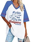 Baseball Shirts for Women Oversized Baseball V Neck Team Tshirt Game Day Fan Casual Short Sleeve Top D-Blue