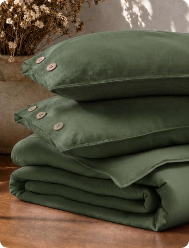 Bedsure PureWoven Linen Duvet Cover King, Linen Cotton Blend, Olive Green