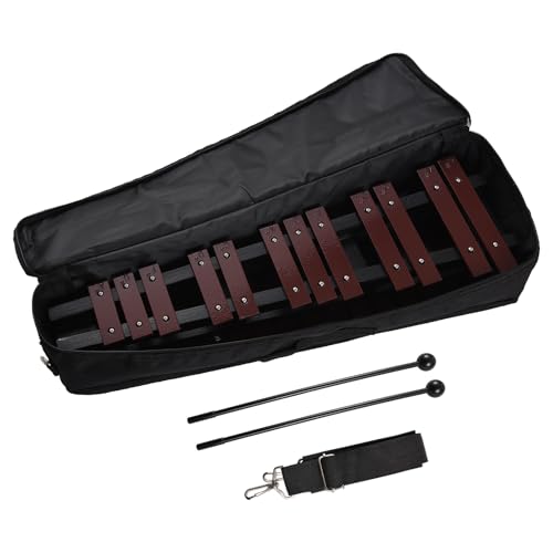 Glockenspiel Instrument, Foldable Xylophone Wooden Frame 30 Note Glockenspiel Percussion Instrument Xilofono Instrument with Carrying Bag 2 Mallets for Beginners Students (Coffee)