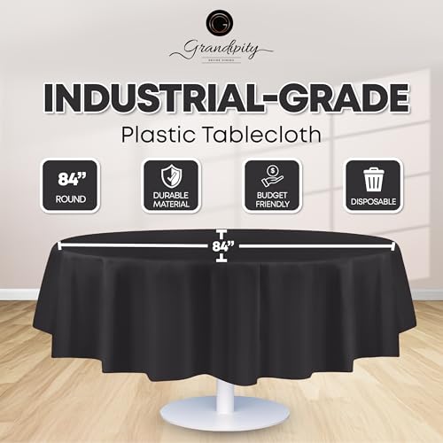 Image of Grandipity Plastic Table Cloth Disposable 12 Pack 84 inch Round Dark Grey | Plastic table covers, durable disposable tablecloths, fade and tear-resistent table cover for party, event