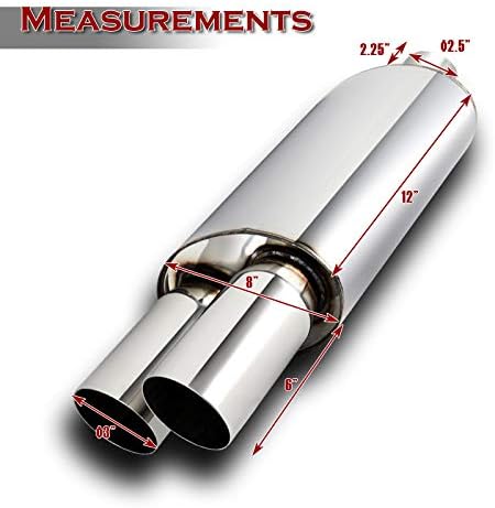 Universal 2.5" Inlet 3" Outlet Dual Exhaust Tip Muffler Stainless Steel Universal 21" Length, Dual Tip, Weld On, Exhaust Muffler (DTM-Style)