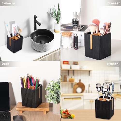 rejomiik Toothbrush Holders for Bathrooms Countertop, 3 Slots Electric Tooth Brushing and Toothpaste Storage Organizer Stand for Toiletries and Beauty Accessories, Black - Thumbnail 7