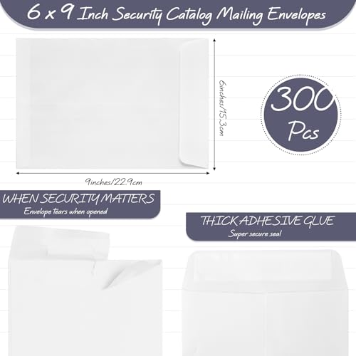 Fuutreo Envelopes autoadesivos de catálogo de catálogos de segurança de 300 contagens, 11 x 23 cm, c