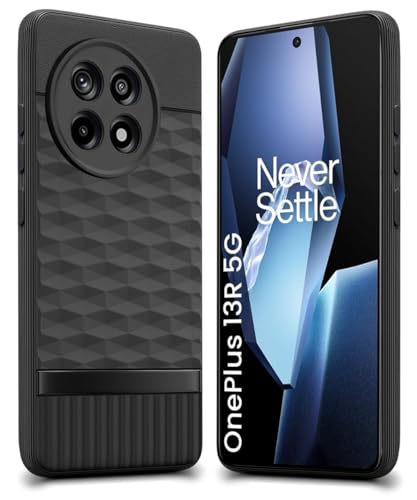 Image of WOW IMAGINE Back Cover for 1+ OnePlus 13R 5G with Hexa Cube Design | Ultra Slim Soft Rubberised Case | Inner Velvet Fabric | Matte Silicone Flexible Mobile Case | Camera Protection - Black