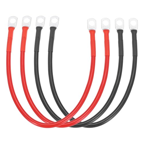 sourcing map 4PCS 8 AWG Battery Cable, 1ft Pure Copper Battery Inverter Cables with 5/16" Ring Terminals for Marine Solar Boat Car RV, Red Black