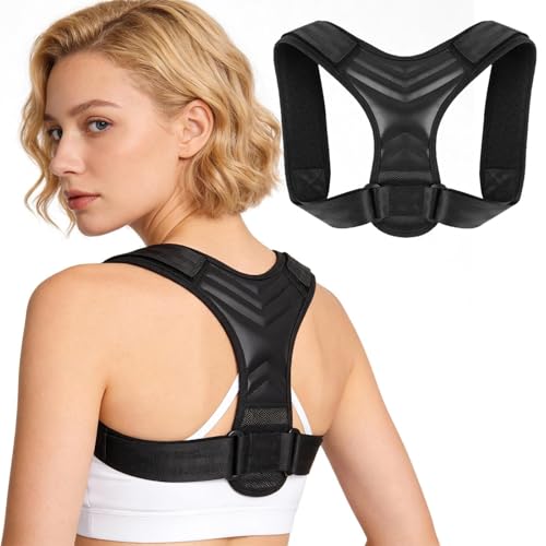 Gykutix Correttore Posturale Uomo Donn Regolabile Fascia Posturale Spalle e Schiena Traspirante Raddrizza Spalle XL Fascia Schiena Dritta Correttore di Postura per Lavoro, Sport e Cas (Nero)