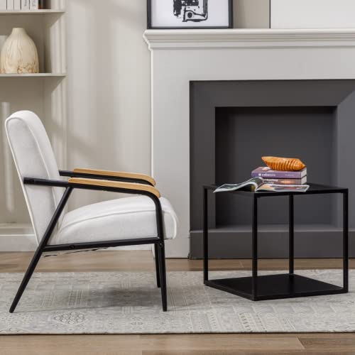 Ya-Home Modern Accent Chair, Comfy Side Chair Linen Fabric With Backrest, Upholstered Armchair Leisure Chair With Black Metal Legs For Living Room Bedroom, 1Pc, White #TOP7